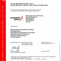 ISO 9001 QM, ISO 14001 UM, ISO 45001 SGM Rhomberg Sersa Rail Group